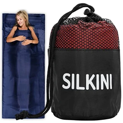 Abbildung von Silkini Compact Seidenschlafsack aus 100% Seide, Hüttenschlafsack Ultraleicht, Schlafsack Inlett, Inlay, Sommerschlafsack, Innenschlafsack kleines Packmaß