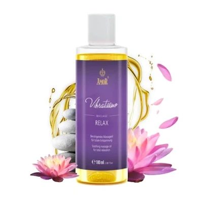 Abbildung von Vibratissimo Relax 100 ml Massageöl Tief entspannende Duftmischung Beruhigend, Stressabbau, Entspannung &amp; Gleitöl, Liebesöl