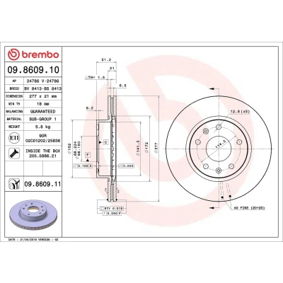 Abbildung von BREMBO COATED DISC LINE 09.8609.11 Bremsscheibe 277 21 5 innenbelüftet beschichtet mit Schrauben LAND ROVER: Freelander I Off Road