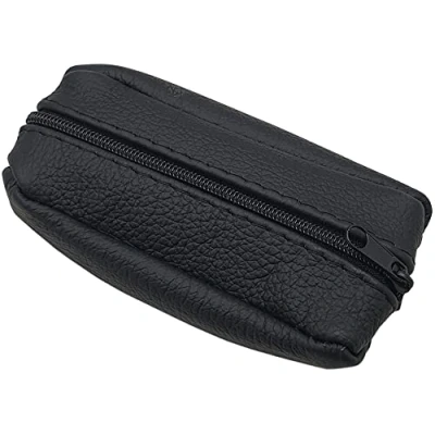 Abbildung von myledershop Große Rindleder Schlüsseltasche/Schlüsseletui/Schlüsselmäppchen/Autoschlüsselhülle mit 2 Reißverschlussfächer Handmade in EU Designs (Design / Schwarz)