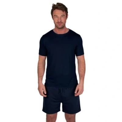 Abbildung von Light &amp; Shade Herren Crew Neck Top and Short Bottoms Pyjama Set, Navy, S