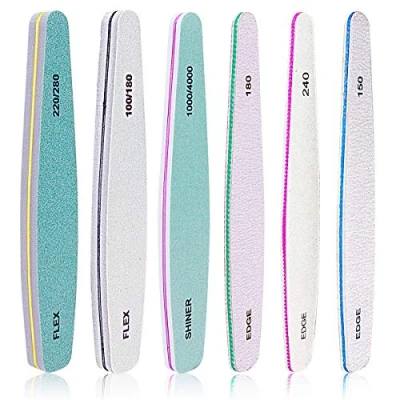 Abbildung von Nagelfeile Emery Boards 6 Stück Profi Doppelseitige Nagelfeilen Maniküre Acryl Gelfeile mit abwaschbaren doppelseitigen Körnung