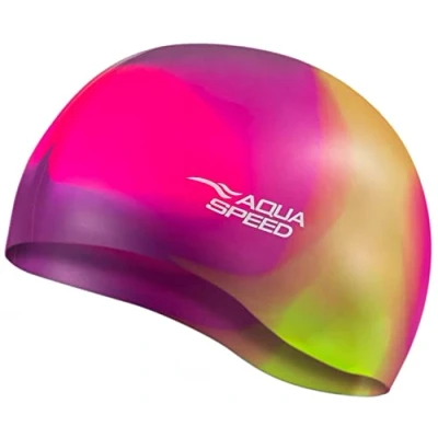 Abbildung von Aqua Speed Bunt Badekappe + Kleines Mikrofaserhandtuch Damen &amp; Herren Bademütze Silikon bunte Badehüte für Kinder Erwachsene wasserdichte Schwimmhaube Badehaube, Kappen Designs:65. / 32