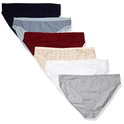 Abbildung von Amazon Essentials Damen Slip aus Baumwolle mit hohem Beinschnitt (in Übergröße erhältlich), 6er Pack, Mehrfarbig/Floral/Punkte/Streifen, XXL Große Größen