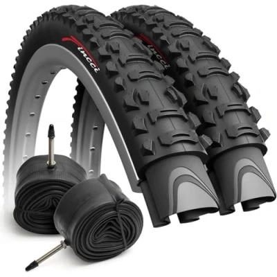 Abbildung von Paar Fincci MTB Mountain Hybrid Bike Fahrrad Faltbar Reifen 26 x 1,95 und Sclaverandventil Schläuche