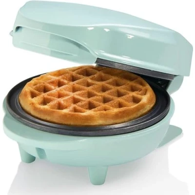 Abbildung von Bestron Mini Waffeleisen für klassische Waffeln, kleiner Waffelmaker mit Antihaftbeschichtung, Kindergeburtstage, Familienfeiern, Ostern oder Weihnachten, Retro Design, 550 Watt, Farbe: Mint único