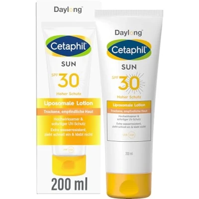 Abbildung von Cetaphil SUN Liposomale Sonnenlotion SPF 30, 200ml, Dermatologischer Sonnenschutz für trockene, empfindliche Haut, Sofortiger &amp; hochwirksamer UVA UVB Schutz, Extra wasserresistent, Ohne Dufstoffe