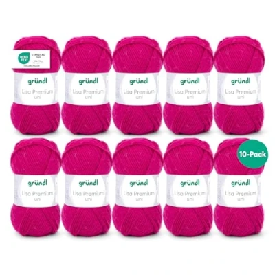 Abbildung von Gründl Lisa Premium Uni Strick &amp; Häkelgarn (weicher und wollartiger Charakter, pflegeleichtes waschbares Strickgarn aus 100% Polyacryl, 50g/133m, Nadelstärke: 3,5 4,5, 10 Knäuel á 50g), Fuchsia