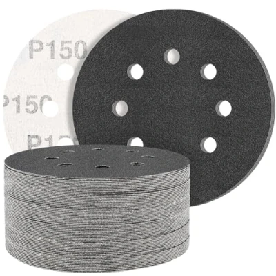 Abbildung von STEBRUAM 50 Stück Siliciumcarbid Schleifpapier 125mm Klett 150 körnung,Profi 125 Rund 8 Loch Nass und Trocken Schleifscheibe,Besten für Metall Autos