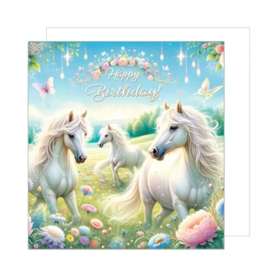 Abbildung von Edition Seidel Premium quadratische Geburtstagskarte zum Geburtstag mit Umschlag. Glückwunschkarte Happy Birthday Billet Karte für Mädchen Tochter Kind Freundin Pferde Märchen (GQ268 SW024)