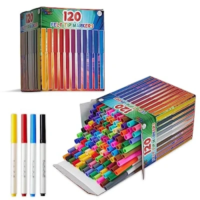 Abbildung von KreativeKraft Filzstifte Kinder Auswaschbar 120 Stück Marker Set Dicker Filzstift Malen und Zeichnen Farbig Sortiert Spitze Colouring Pens