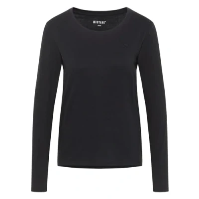 Abbildung von Mustang Damen Langarmshirt Elly Regular Fit XS S M L XL Weiss Schwarz, Größe:M, Farbe:Black 4142