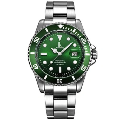 Abbildung von Alienwork Automatikuhr Armbanduhr Herren Damen Silber Edelstahl Metallarmband Kalender Datum Grün