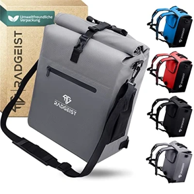 Abbildung von RADGEIST 3in1 Fahrradtasche für Gepäckträger Fahrrad Rucksack Gepäckträgertasche Umhängetasche mit Laptopfach wasserdicht 25L grau