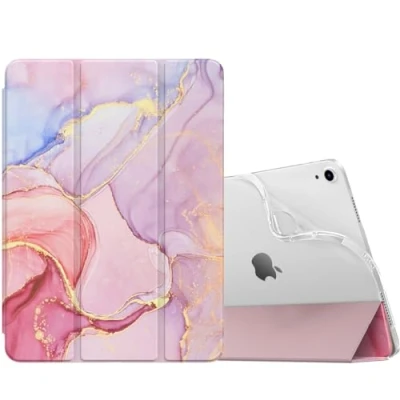 Abbildung von MoKo für iPad Air 6. Generation 11 Zoll Hülle M2 2024/iPad 5./4. Gen 2022/2020, Transluzent Matt Weich TPU Rückseite Hülle, Unterstützt Pencil Pro/2/USB C, Hellrosa Goldmarmor