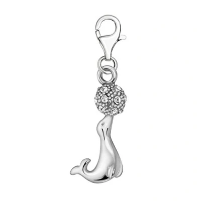 Abbildung von Quiges Charms Anhänger Weiße Zirkonia 3D Seehund mit Kugel Versilbert Damen Schmuck für Bettelarmband