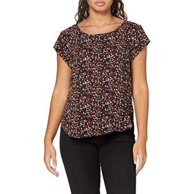 Abbildung von ONLY Damen Bedruckte Kurzarm Bluse Print Basic Rundhals Ausschnitt T Shirt Blouse Oberteil ONLVIC, Farben:Braun, Größe:40