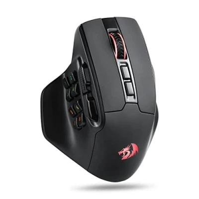 Abbildung von Redragon M811 PRO kabellose MMO Gaming Maus, 15 programmierbare Tasten, RGB Maus mit ergonomischer natürlicher Griffkonstruktion, 10 seitliche Makrotasten, Software unterstützt