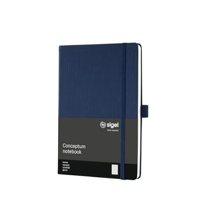 Abbildung von SIGEL CO656 Premium Notizbuch kariert, A5, Hardcover, blau, aus nachhaltigem Papier Conceptum mit Seitenzahlen, Inhaltsverzeichnis, Stiftschlaufe, Falttasche