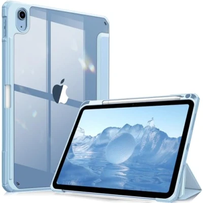 Abbildung von Fintie Hybrid Hülle für iPad 10. Generation 2022 (10.9 Zoll) mit Stifthalter Stoßfeste Schutzhülle transparenter Hartschale auf der Rückseite, Himmelblau