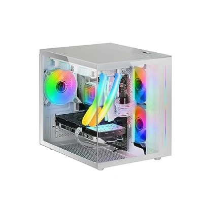 Abbildung von Mars Gaming MC View Weiß, Micro ATX Mini Tower Gehäuse, 90 Gehärtetes Glas ohne Rahmen, Modulares Doppelkammer Design, Volle Unterstützung für Flüssigkeitskühlung