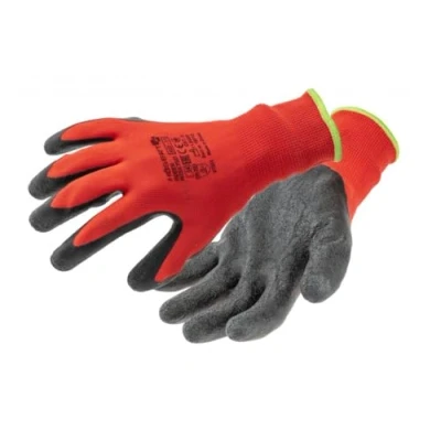 Abbildung von Högert Technik RODER latexbeschichtete Schutzhandschuhe rot/schwarz Größe 10, hohe Abriebfestigkeit, flexibler Grip, ideal für präzise Montage und Wartungsarbeiten