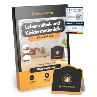 Abbildung von SCHÄDLINGSMEISTER® Mottenfalle 6 Stück Pheromonfalle mit hoher Wirksamkeit Gegen Lebensmittelmotten &amp; Kleidermotten (2 in 1 Mottenfalle) Falle