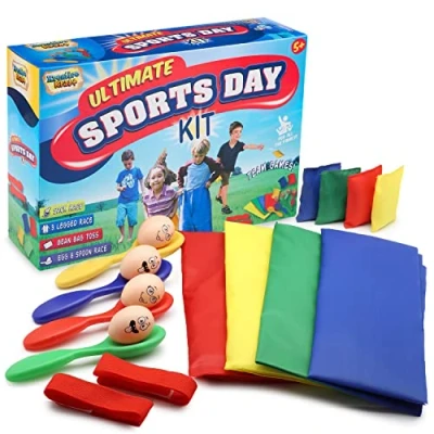 Abbildung von KreativeKraft Outdoor Spiele für Kinder Set Kindergeburtstag Draußen Party Wurfspiele Gartenspiele Eierlauf Spiel Sackhüpfen Ringe (Kit den Sporttag)