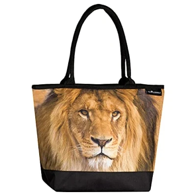 Abbildung von VON LILIENFELD Handtasche Löwe Raubkatze Motiv Shopper Maße L42 x H30 T15 cm Strandtasche Henkeltasche Büro