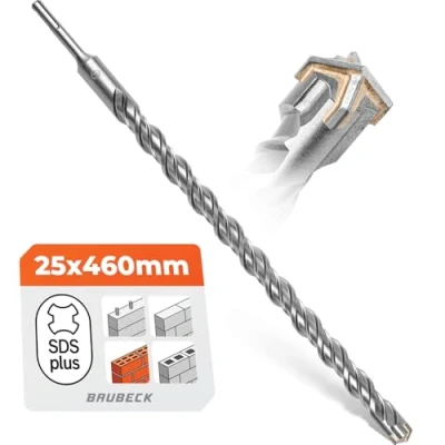 Abbildung von BAUBECK SDS Plus Bohrer 25mm x 460mm lang für Beton &amp; Stein Premium 40CR Stahl, langlebig 4 Schneiden Steinbohrer beste Ergebnisse Betonbohrer