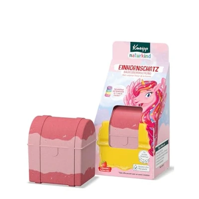 Abbildung von Kneipp naturkind Badeüberraschung Einnhornschatz Sprudelnde Badekugel für Kinder mit Überraschung Badespass Einhorn Schatzkiste Knetseife zum Spielen und Reinigen 1 Stück