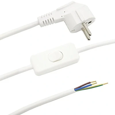 Abbildung von Zuleitung mit Stecker und Schalter 3 Meter Weiß Anschlusskabel Netzkabel Stromkabel Schnurzwischenschalter Winkelstecker 3x0,75qmm 250V W Länge 3000mm
