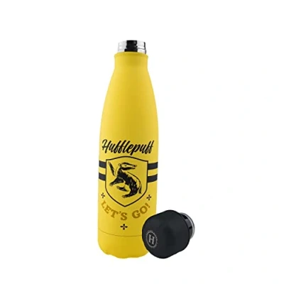 Abbildung von Cinereplicas Harry Potter Isolierte 500ml Edelstahl Wasserflasche Hufflepuff Auf geht&#039;s Offizielle Lizenz