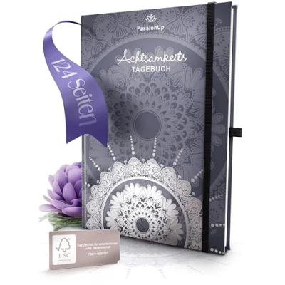 Abbildung von PassionUp Achtsamkeits Tagebuch für Erwachsene. Fundiert &amp; Wirkungsvoll Premium Journal Buch mit edler Silberprägung Dein 5 Minuten mehr Achtsamkeit Selbstliebe