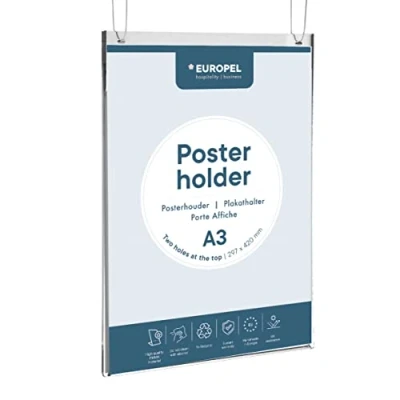 Abbildung von EUROPEL Posterhalter zum Aufhängen, Doppelseitiges Display für DIN A3, Hoch, Acryl glasklar, mit 2 Löcher