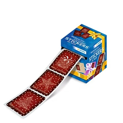 Abbildung von HERMA 15136 Weihnachtssticker, Merry Christmas (200 Aufkleber, Papier, in Spenderbox) selbstklebende Weihnachtsdeko, permanent haftende Etiketten für Weihnachten, Geschenke, Basteln, Adventskalender