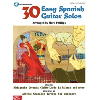 Abbildung von 30 Easy Spanish Guitar Solos: Noten, Sammelband für Gitarre (Book &amp; Audio Access): With Tablature
