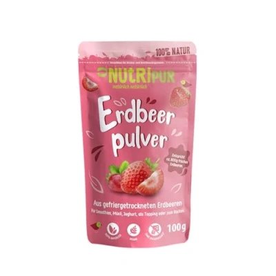 Abbildung von Erdbeer Fruchtpulver: 100g Erdbeeren gefriergetrocknet und fein gemahlen Getrocknete Früchte ohne Zucker Zusatz Pulver, Gefriergetrocknete Früchte, Beeren von NutriPur