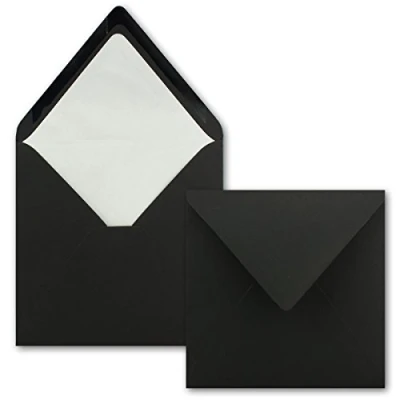 Abbildung von 25x Briefumschläge Quadratisch 16 x cm in Schwarz Umschläge mit weißem Seidenfutter Kuverts ohne Fenster &amp; Nassklebung Für Einladungskarten zu Hochzeit und Geburtstag