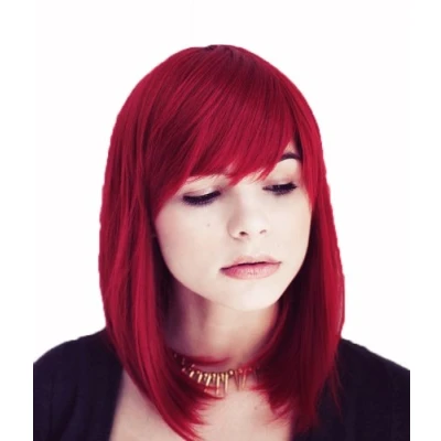 Abbildung von Prettyland Damen Rot Mittellange Glatte Natürlich Matte wie Echthaar hitzefeste Schulterlang Manga Cosplay Bob Perücke Red Wig C268