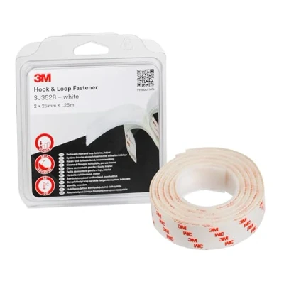 Abbildung von 3M Haken und Schlaufenband SJ352Bwt, wiederlösbares Befestigungssystem eine einfache Alternative zu Reißverschlüssen, Schrauben, Druckknöpfen, 2 x 25mm 1.25m, Weiß (1 er Pack)