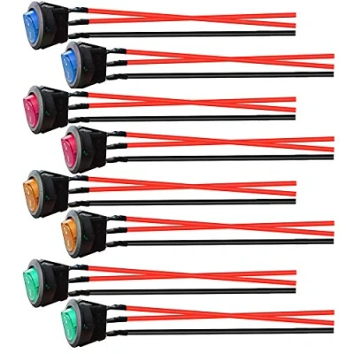 Abbildung von Gebildet 8pcs DC 12V 24V/10A Vorverkabelt Beleuchtet Runde Wippschalter,SPST EIN/Aus Kippschalter mit 4Farbe LED licht für Auto Boot LKW