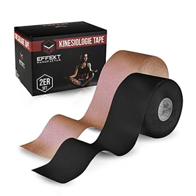 Abbildung von Effekt Manufaktur Kinesiotape 2 Rollen 5m x 5cm Kinesiologie Tape in schwarz und beige Wasserfestes &amp; Elastisches Kinesio zum Sport Ungeschnittenes Muskeltape Uncut Physio