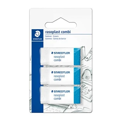Abbildung von STAEDTLER 526 BT3BK3D Radierer rasoplast combi phtalat und latexfrei, 3 Stück auf Blisterkarte, weiß/blau