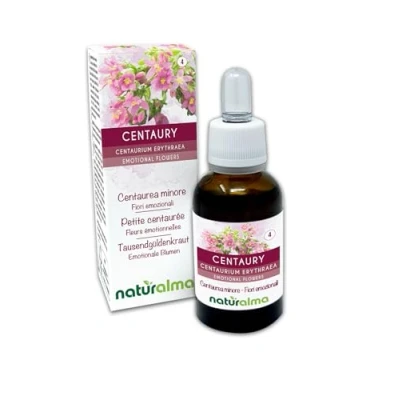 Abbildung von Centaury oder Tausendgüldenkraut (Centaurium erythraea) Bach Blüten Naturalma Tropfen 30 ml Alkoholfreier Flüssigextrakt Blütenessenzen Vegan und alkoholfrei