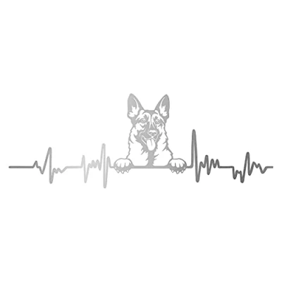 Abbildung von Finest Folia Aufkleber Herzschlag Tiere Breite 27cm Lifeline Heartbeat Deko Sticker Selbstklebend für Auto Kühlschrank Laptop Autoaufkleber K150 (Silber, 04 Schäferhund)