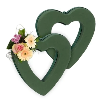 Abbildung von Relaxdays Steckschaum für Frischblumen, 2er Set, Herz, HBT: 24 x 23 4 cm, Blumengesteck zum Basteln, Schaumstoff, grün