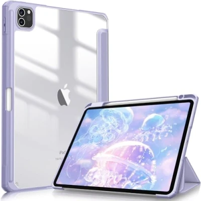 Abbildung von Fintie Hybrid Hülle für iPad Pro 11 2022/2021 (3./4. Generation) mit Stifthalter Stoßfeste Schutzhülle transparenter Hartschale auf der Rückseite 2020/2018, Violett