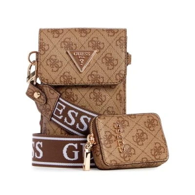 Abbildung von Guess Latona FLAP CHIT CHAT SET Handytasche, Damen, Größe: One Size, Latte logo