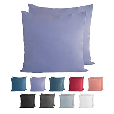 Abbildung von Komfortec 100% Baumwolle Kissenbezüge 2er Set 50x50 cm, Superweicher Premium Jersey Kopfkissenbezug 150 g/m², Kissenhülle, Lila